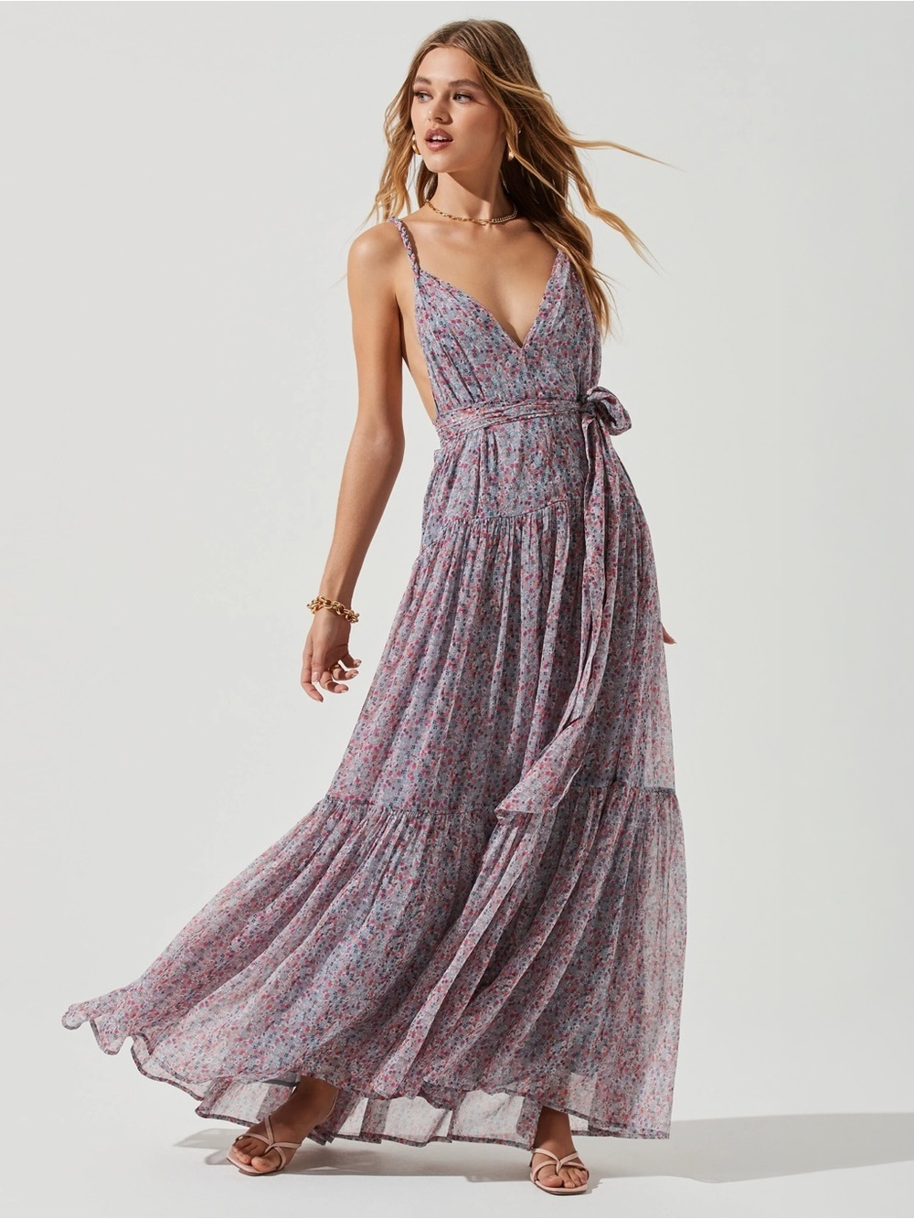 NWT - ASTR the Label - Eartha Dress - Blue & Pink Multi Ditsy